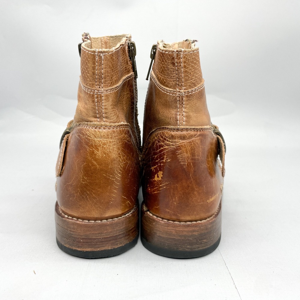 Bed Stu Womens 9 Becca Boots Tan Rustic Leather Moto Booties Zip Buckle Western - Picture 5 of 11